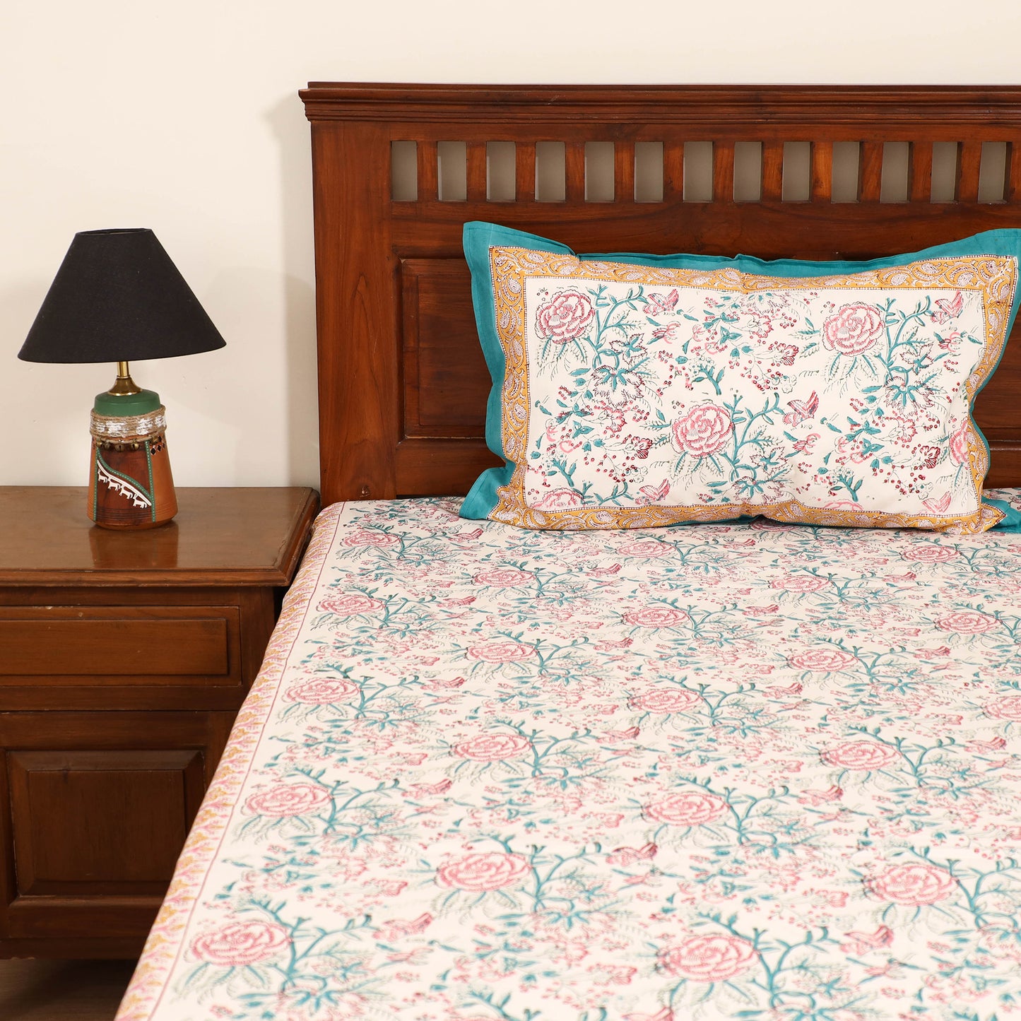 Sanganeri Hand Block Print Cotton Double Bedsheet Set (108 x 90 in) 04