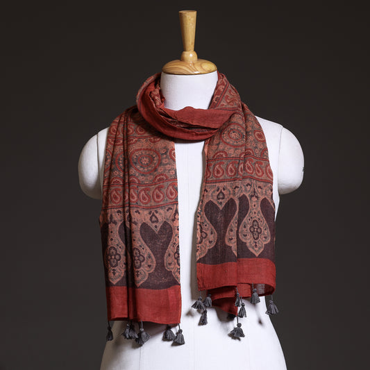Red - Ajrakh Block Printed Pure Woolen Stole