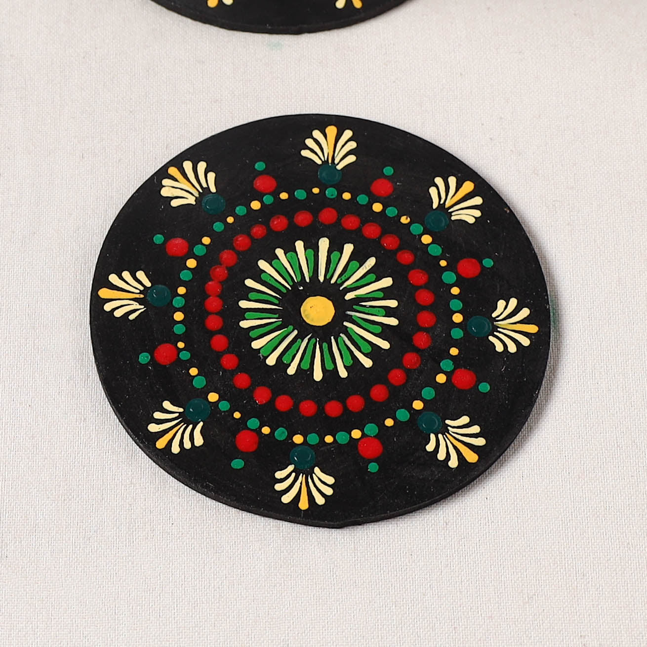Red - Handpainted Mandala Art Wooden Coasters (Set of 6) 01