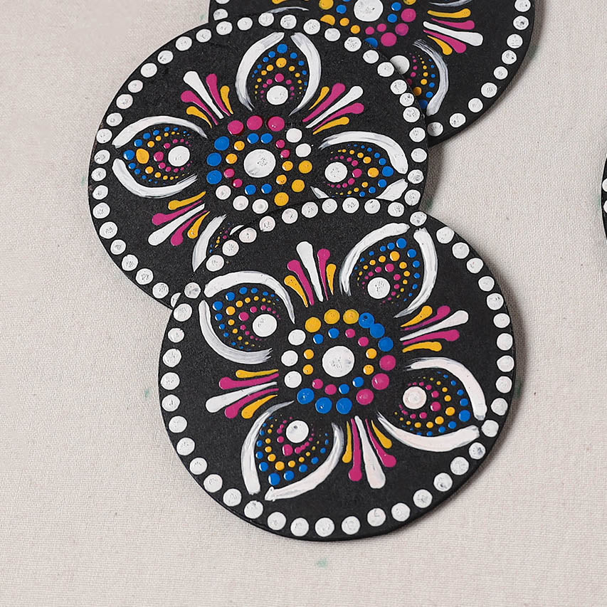 Multicolor - Handpainted Mandala Art Wooden Coasters (Set of 6) 02