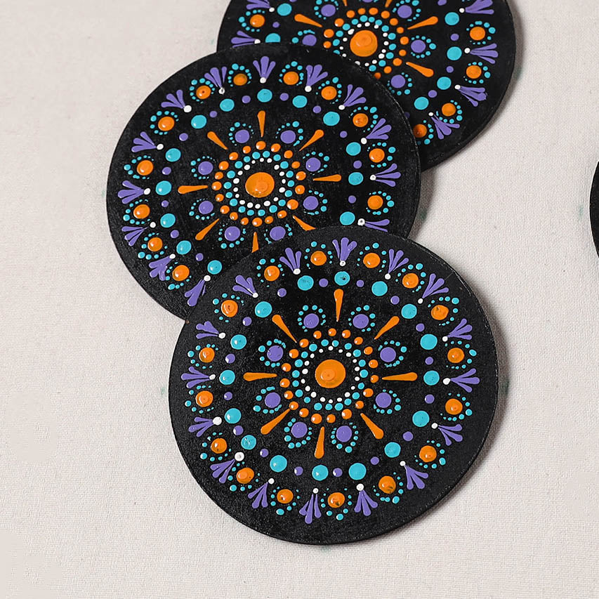 Purple - Handpainted Mandala Art Wooden Coasters (Set of 6) 04