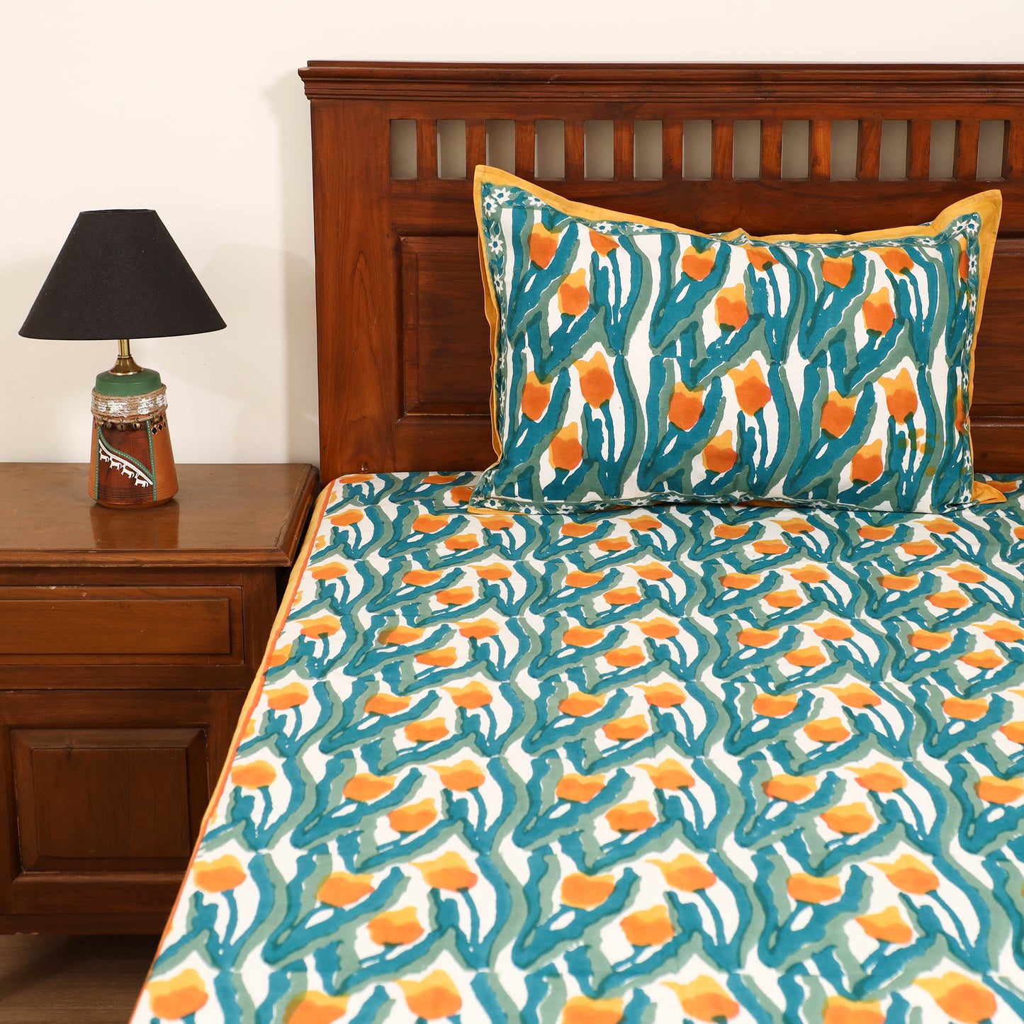 Sanganeri Hand Block Print Cotton Double Bedsheet Set (108 x 90 in) 08