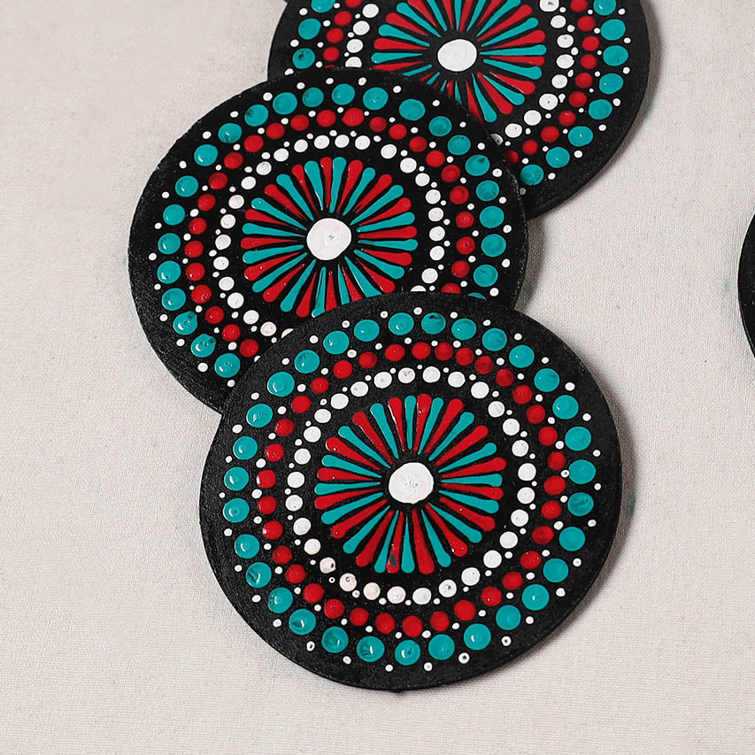 Green - Handpainted Mandala Art Wooden Coasters (Set of 6) 10