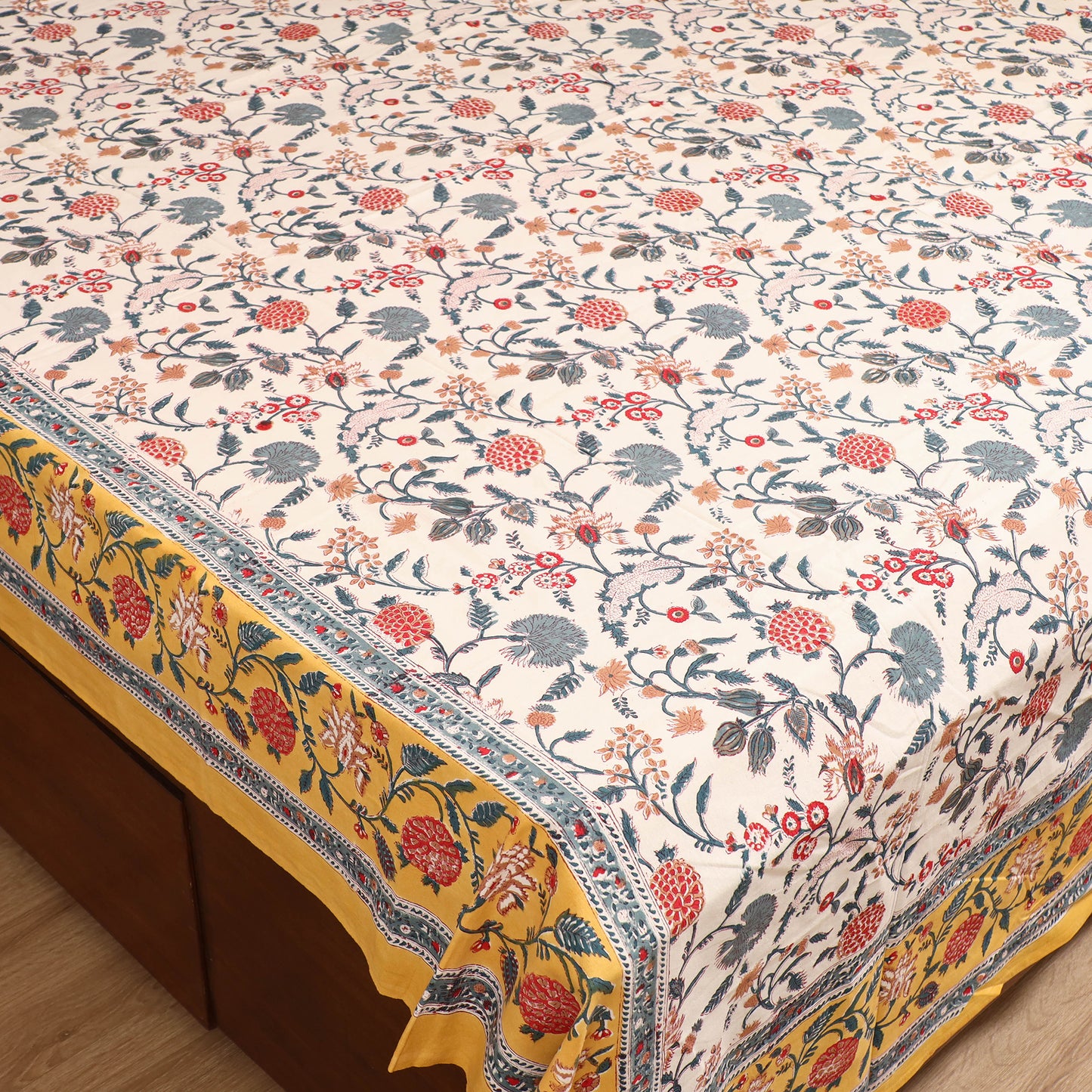 Sanganeri Hand Block Print Cotton Double Bedsheet Set (108 x 90 in) 10