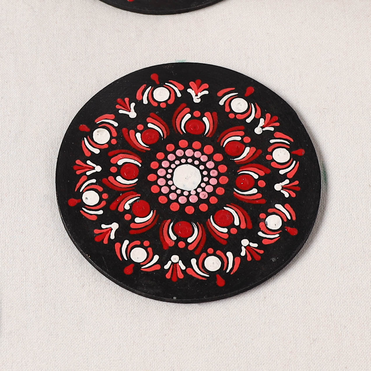 Red - Handpainted Mandala Art Wooden Coasters (Set of 6) 11