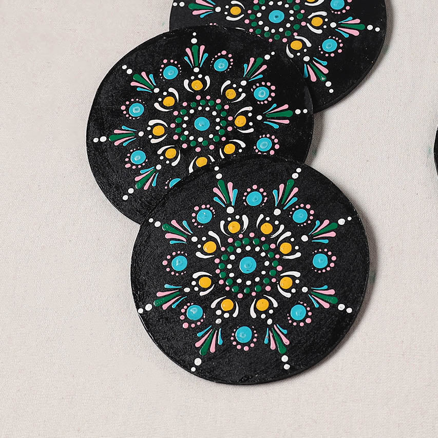 Blue - Handpainted Mandala Art Wooden Coasters (Set of 6) 13