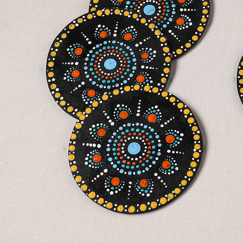 Multicolor - Handpainted Mandala Art Wooden Coasters (Set of 6) 15