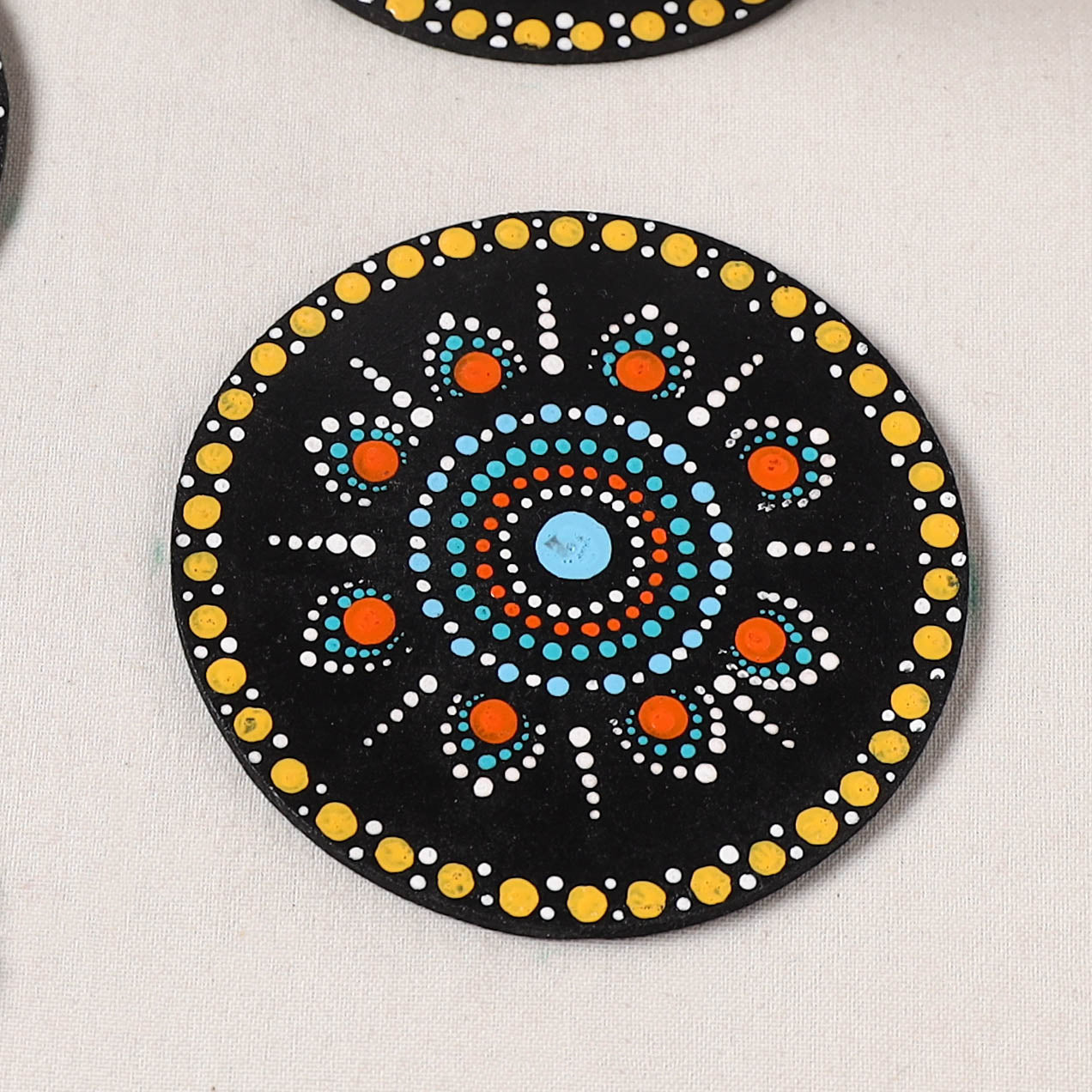 Multicolor - Handpainted Mandala Art Wooden Coasters (Set of 6) 15