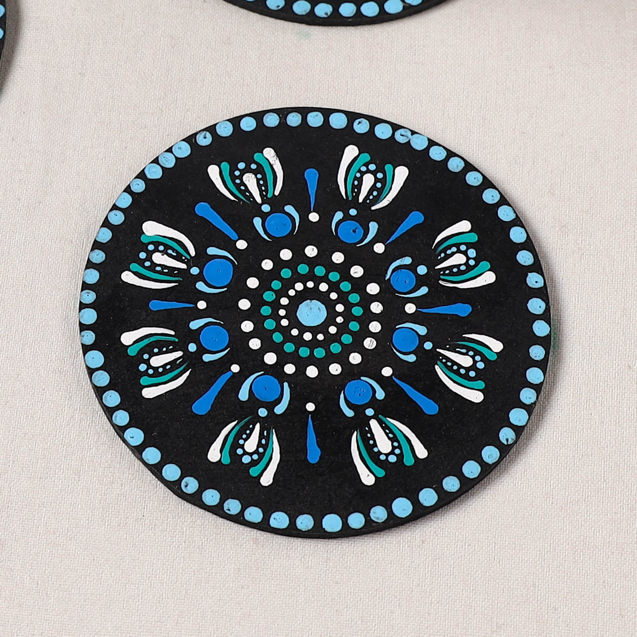 Blue - Handpainted Mandala Art Wooden Coasters (Set of 6) 17