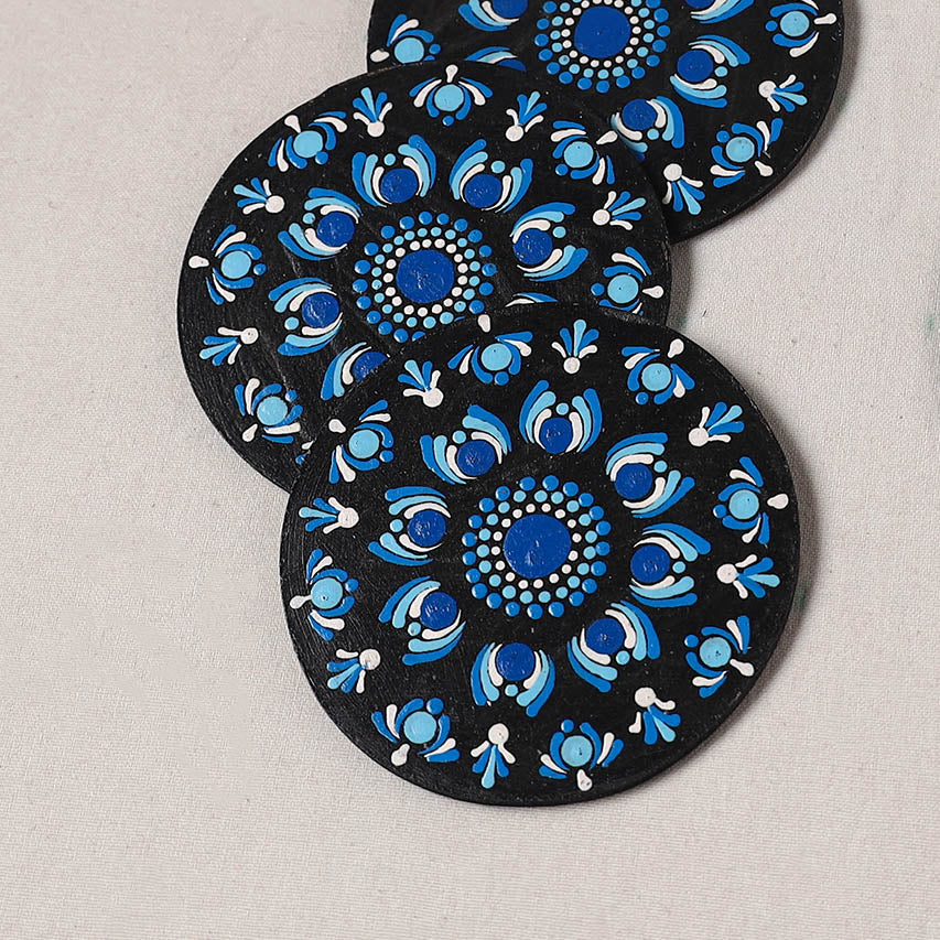 Blue - Handpainted Mandala Art Wooden Coasters (Set of 6) 18