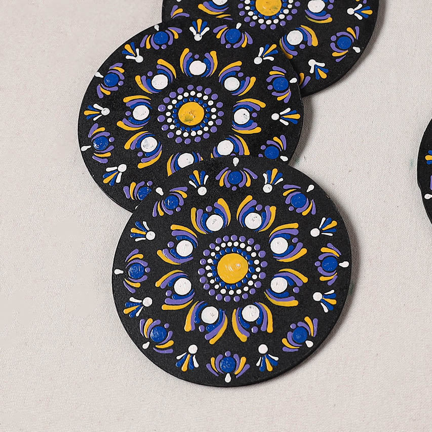 Blue - Handpainted Mandala Art Wooden Coasters (Set of 6) 19