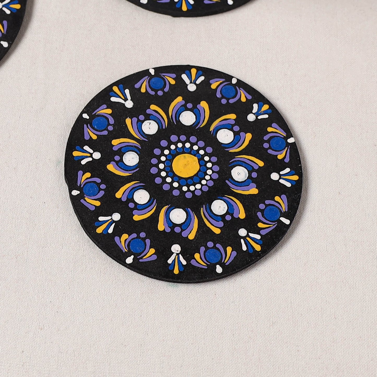 Blue - Handpainted Mandala Art Wooden Coasters (Set of 6) 19