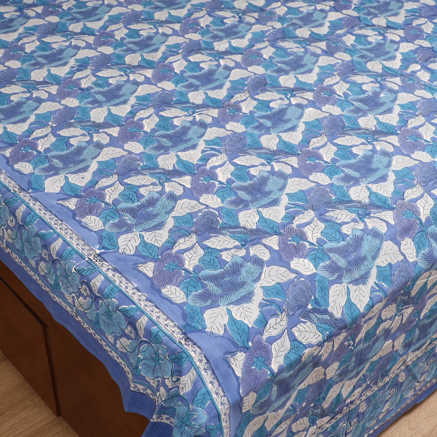 Sanganeri Hand Block Print Cotton Double Bedsheet Set (108 x 90 in) 15