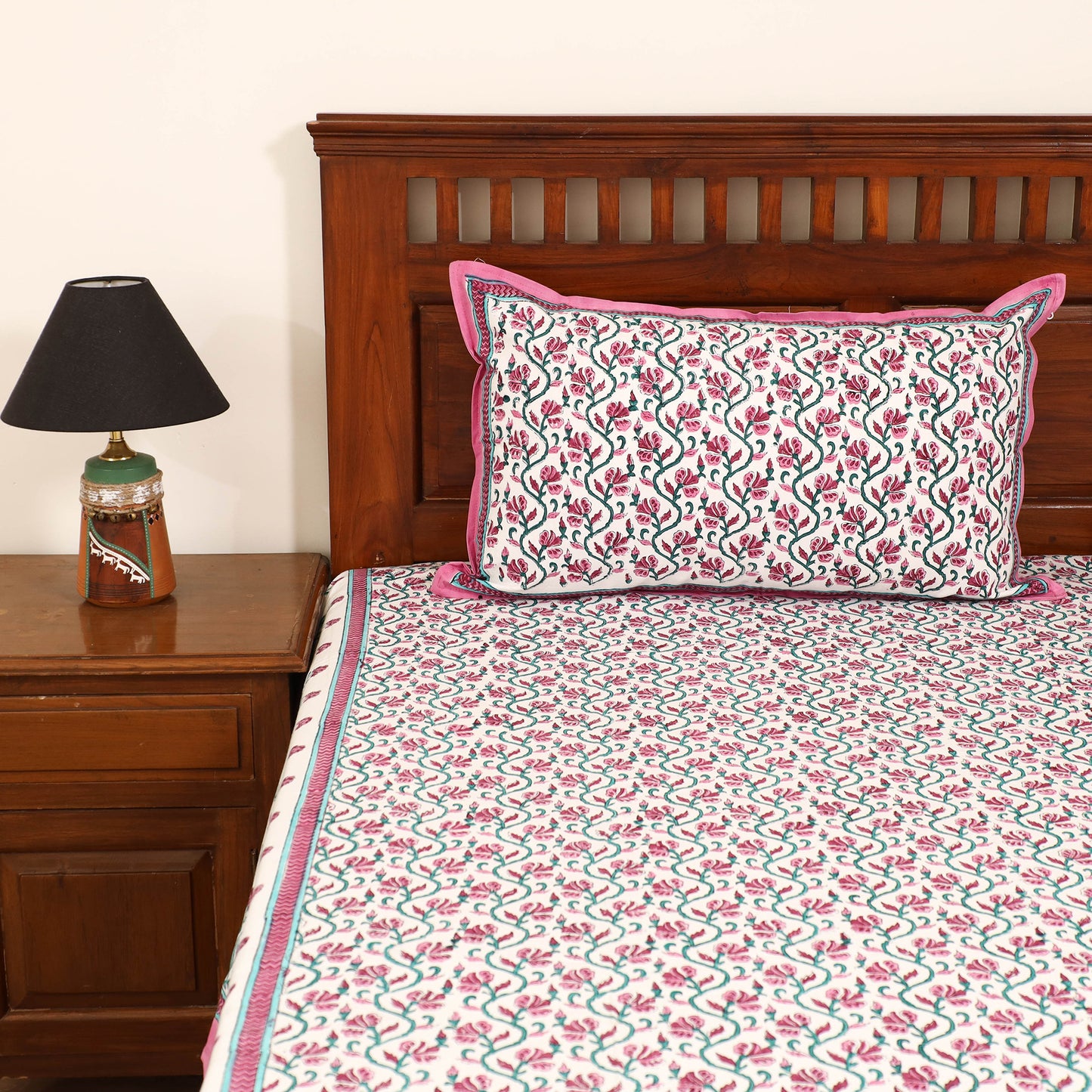 Sanganeri Hand Block Print Cotton Double Bedsheet Set (108 x 90 in) 16