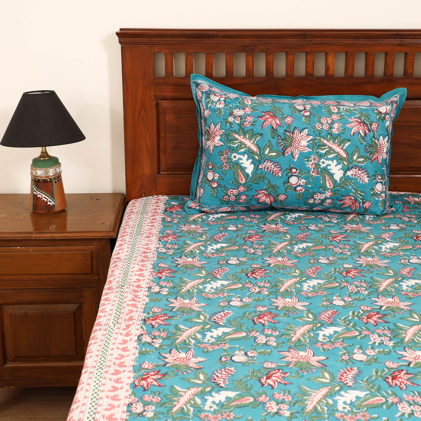 Sanganeri Hand Block Print Cotton Double Bedsheet Set (108 x 90 in) 19