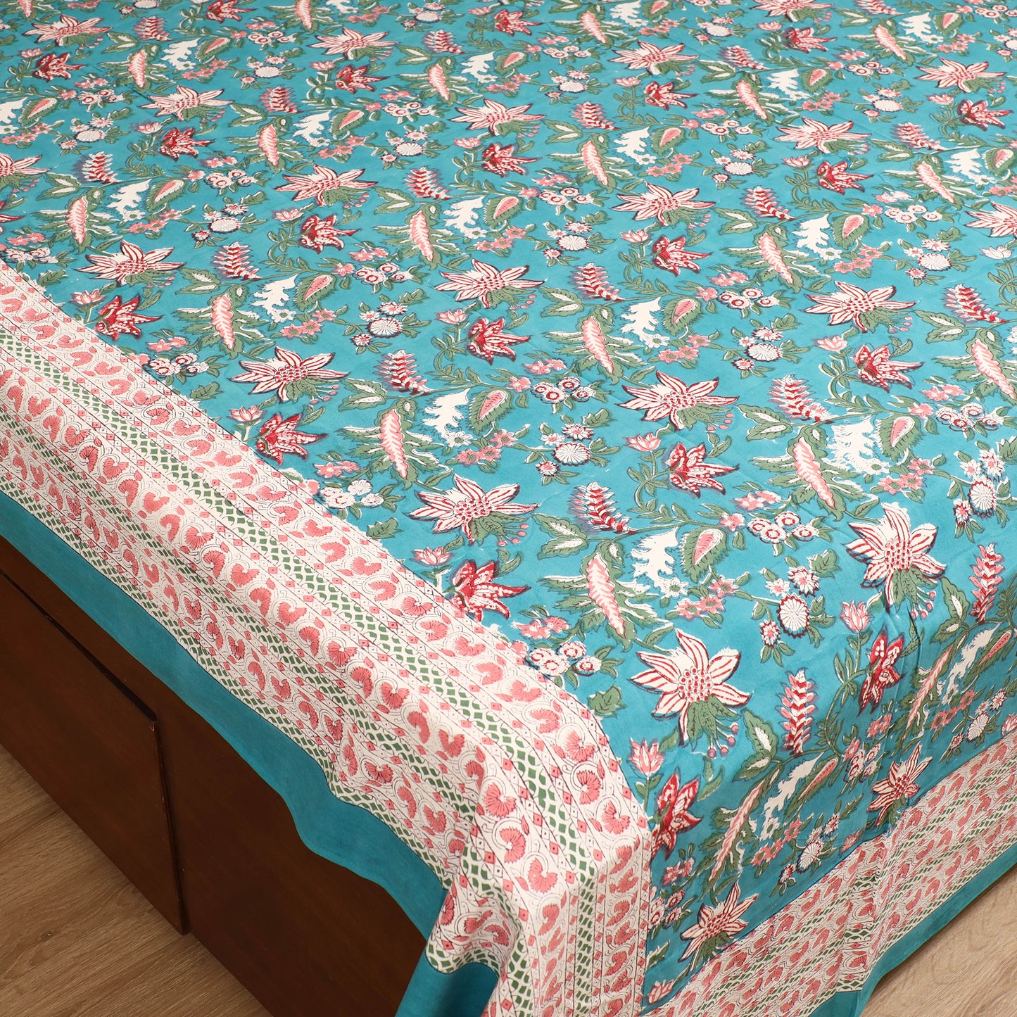 Sanganeri Hand Block Print Cotton Double Bedsheet Set (108 x 90 in) 19