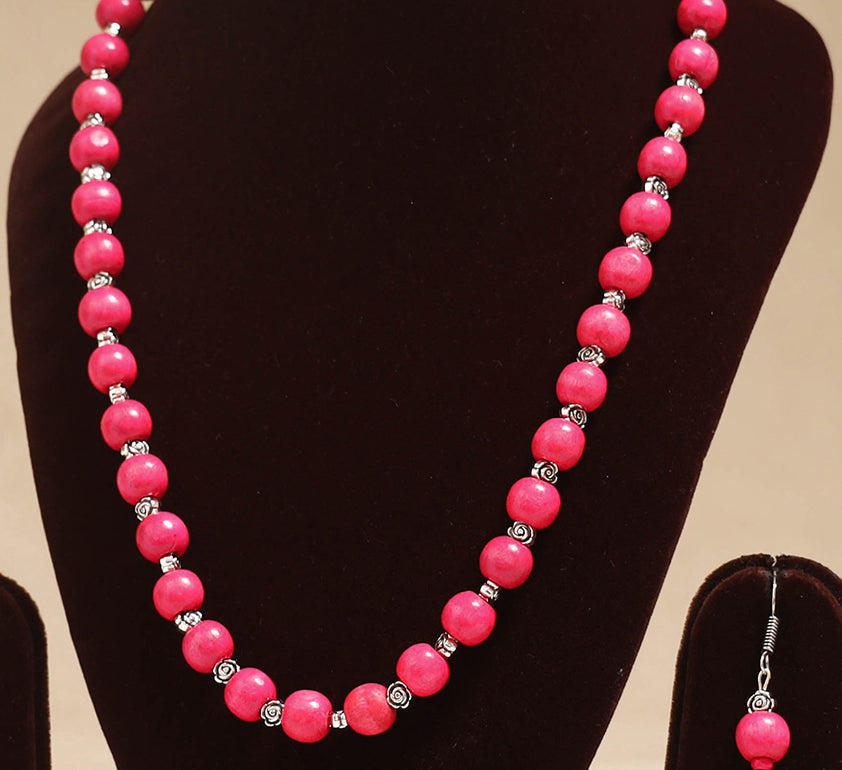 Pink - Handmade Wooden Beads GS Necklace Set 09