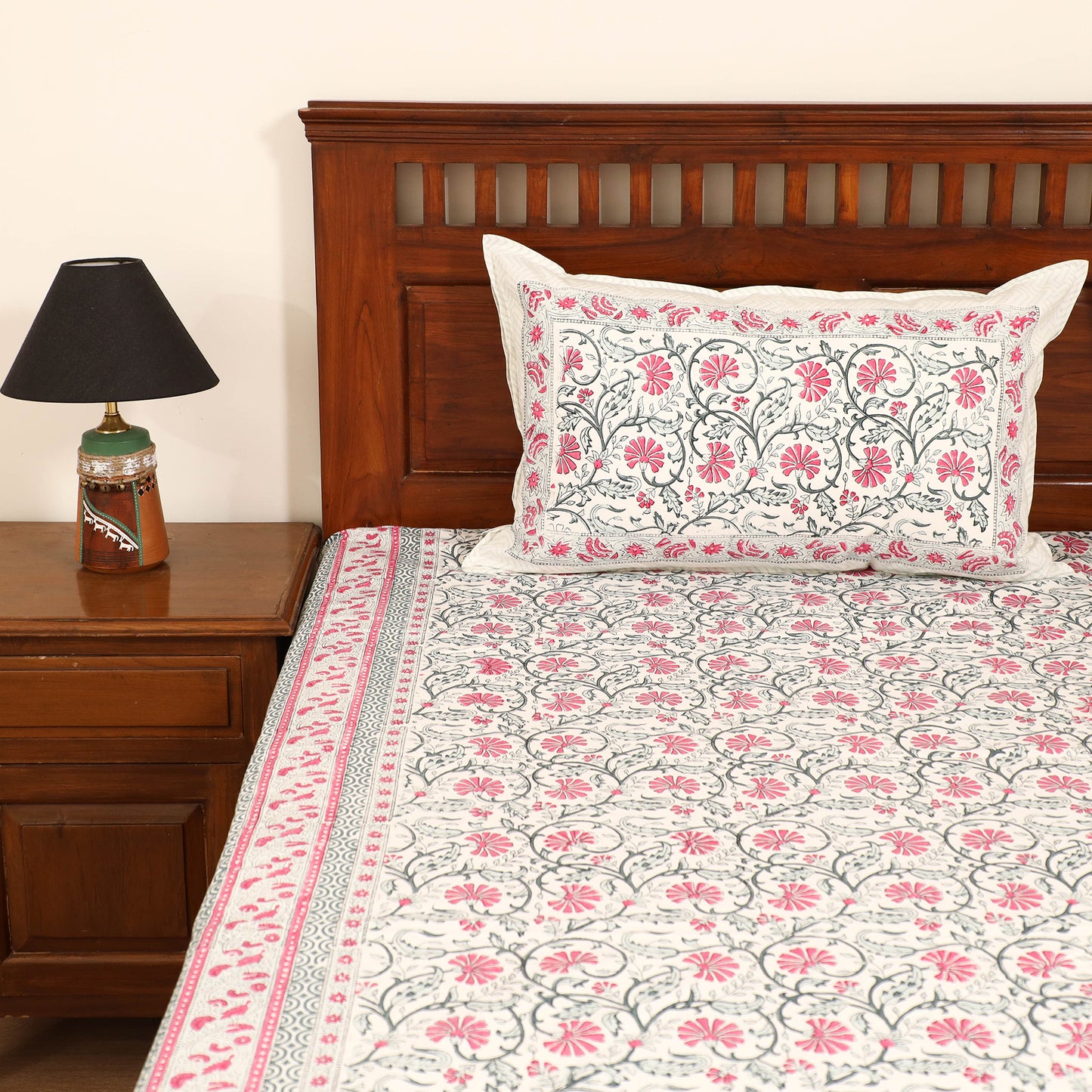 Sanganeri Hand Block Print Cotton Double Bedsheet Set (108 x 90 in) 21