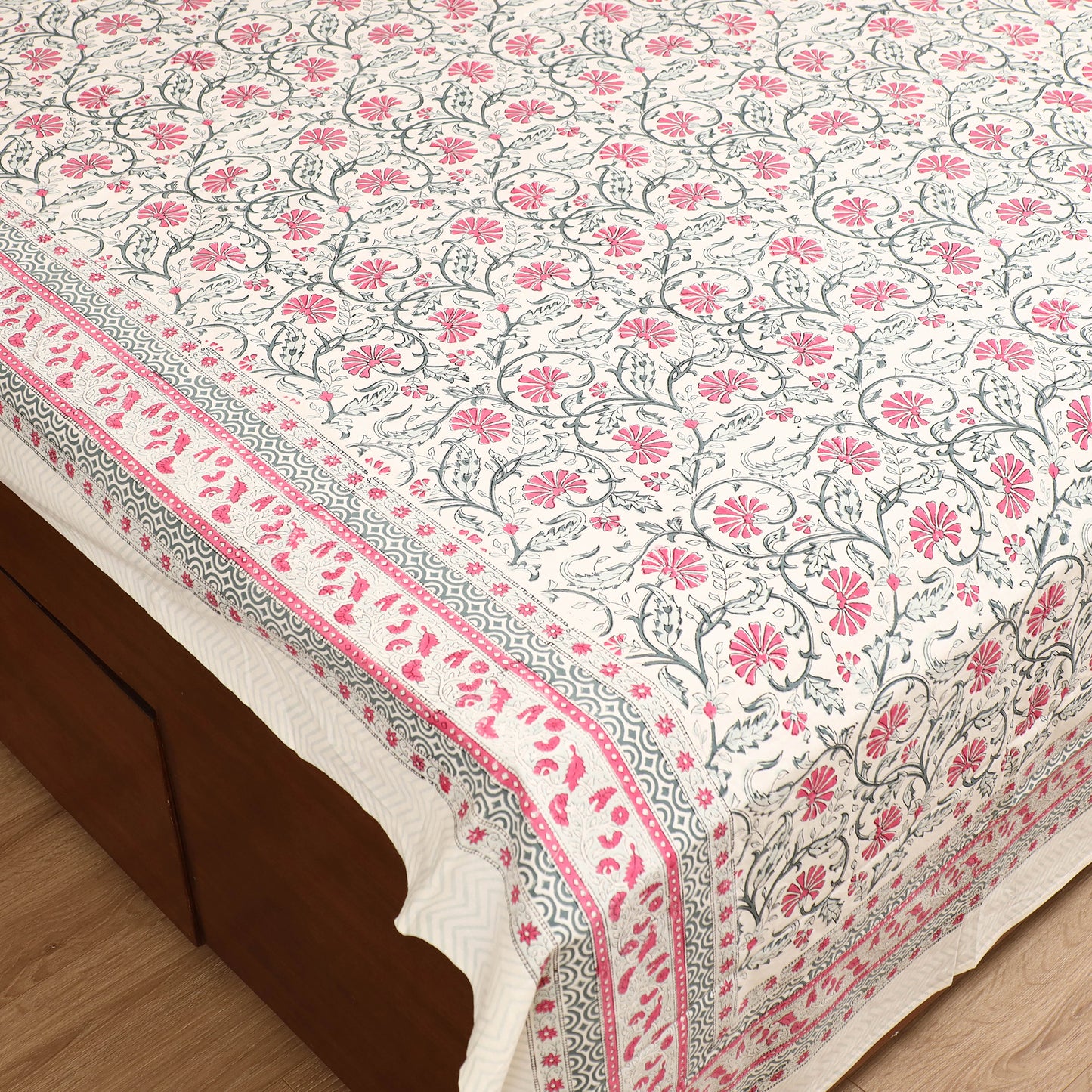 Sanganeri Hand Block Print Cotton Double Bedsheet Set (108 x 90 in) 21