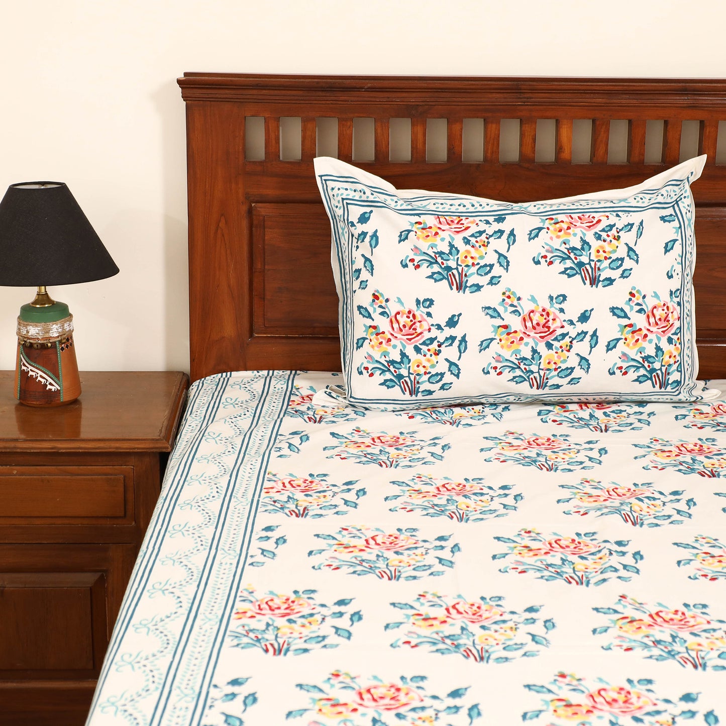 Sanganeri Hand Block Print Cotton Double Bedsheet Set (108 x 90 in) 22