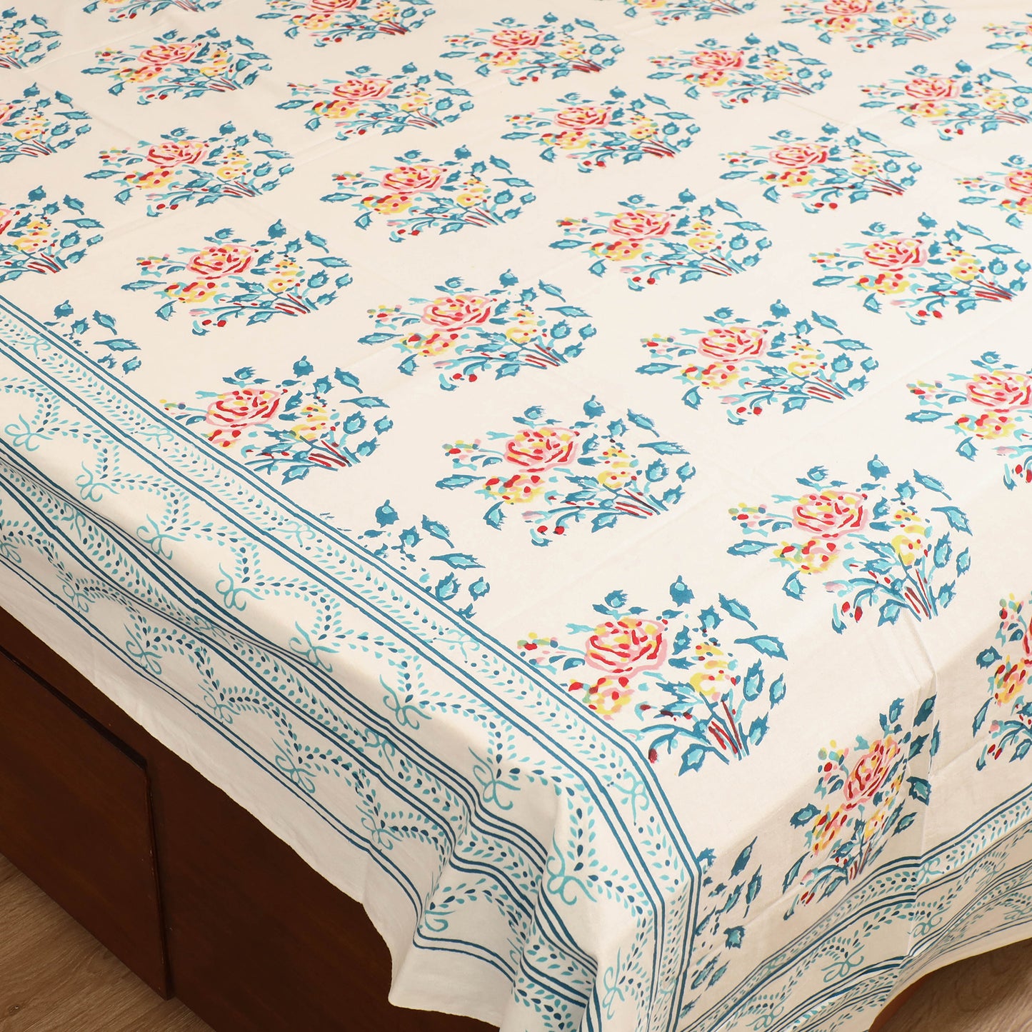Sanganeri Hand Block Print Cotton Double Bedsheet Set (108 x 90 in) 22