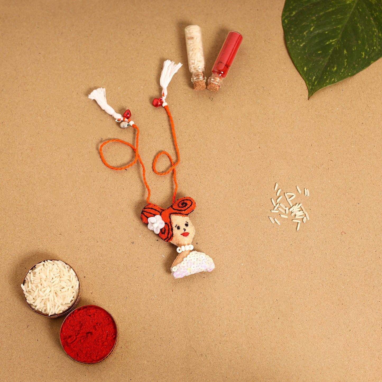 Fred & Wilma - Hand Embroidered & Felt Work Rakhi & Lumba Set