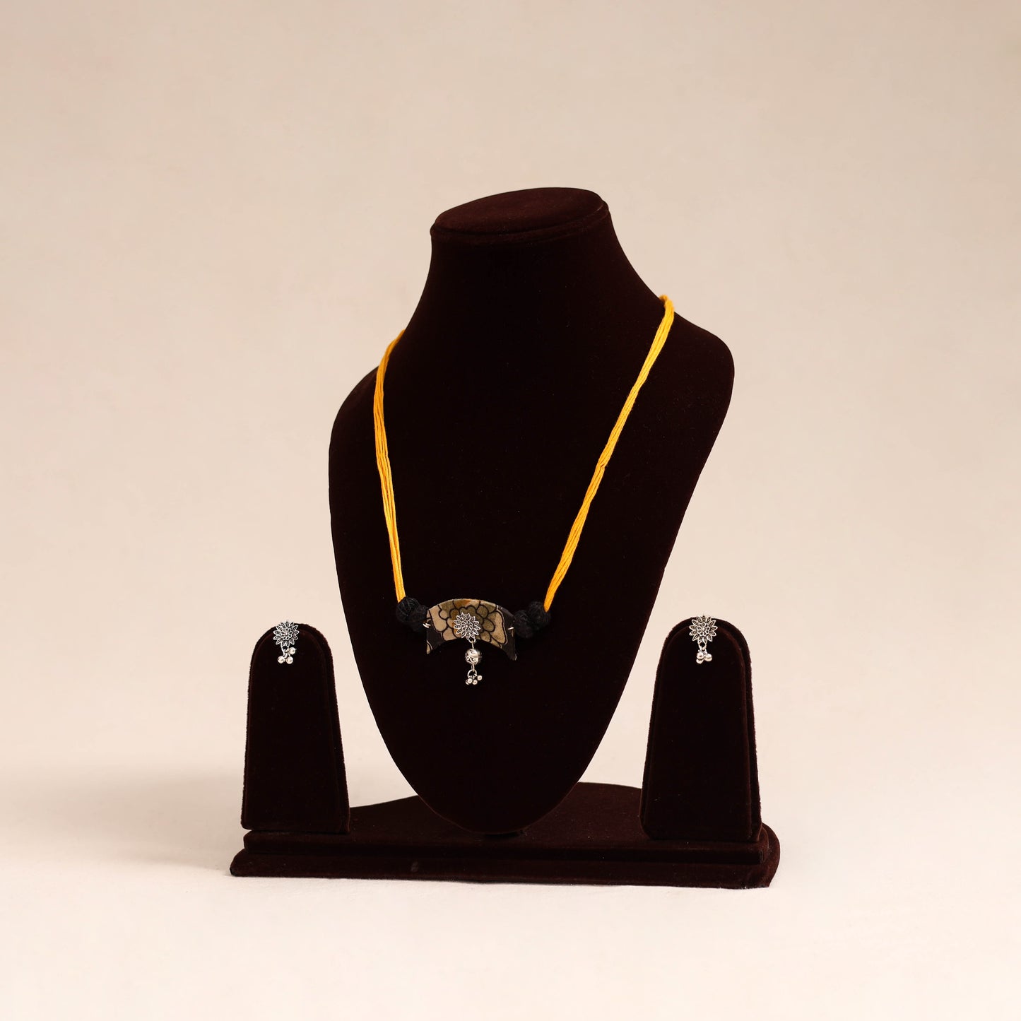 Yellow - german silver fabart necklace set 22 - handcrafted
