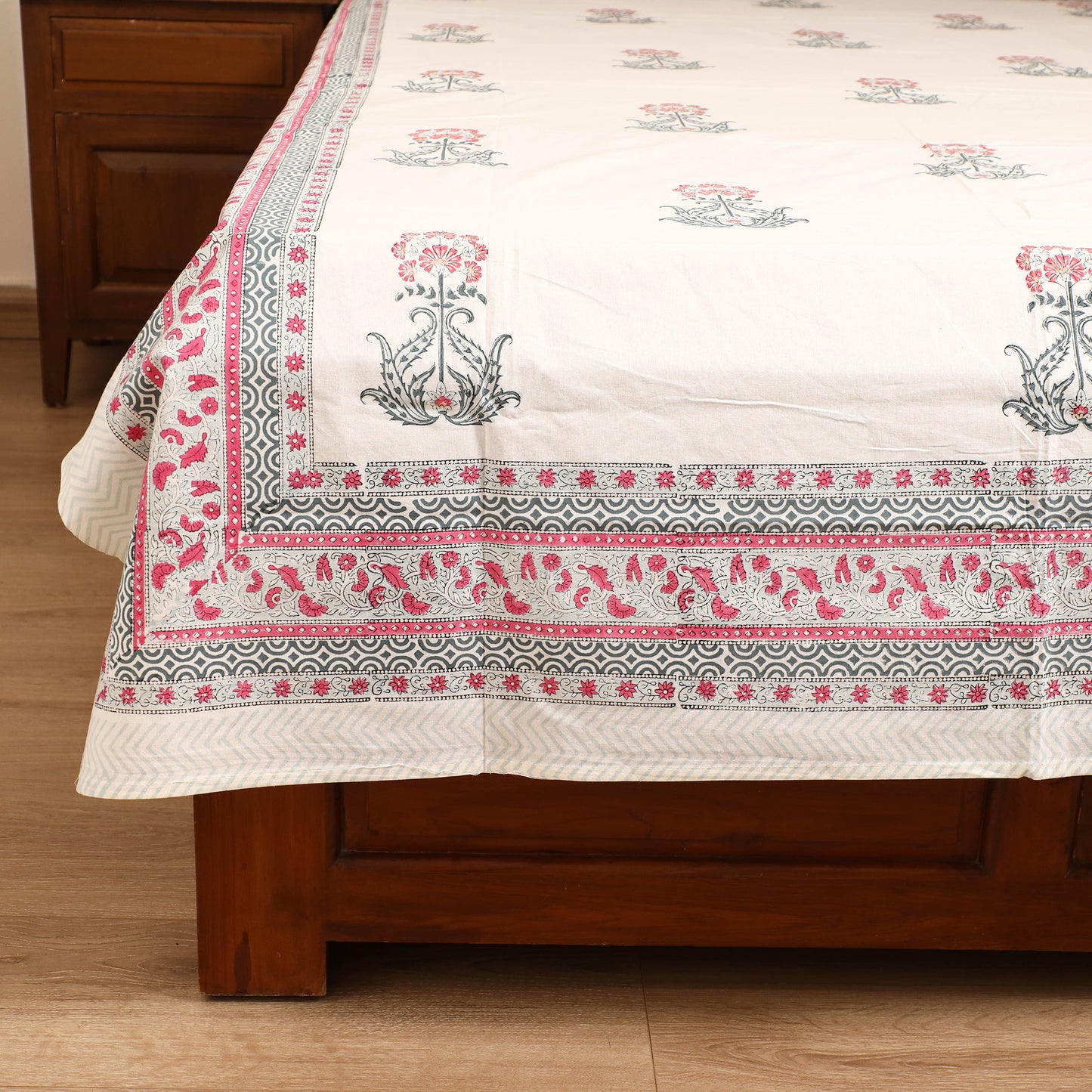 Sanganeri Hand Block Print Cotton Single Bedsheet (90 x 60 in) 53