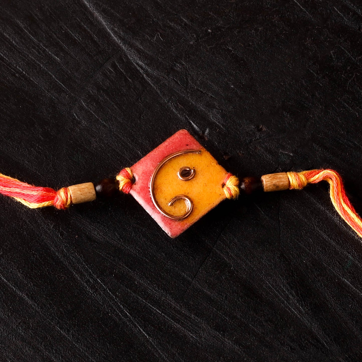 Square Ganesha - Copper Enamel Work Rakhi by Ekibeki 02