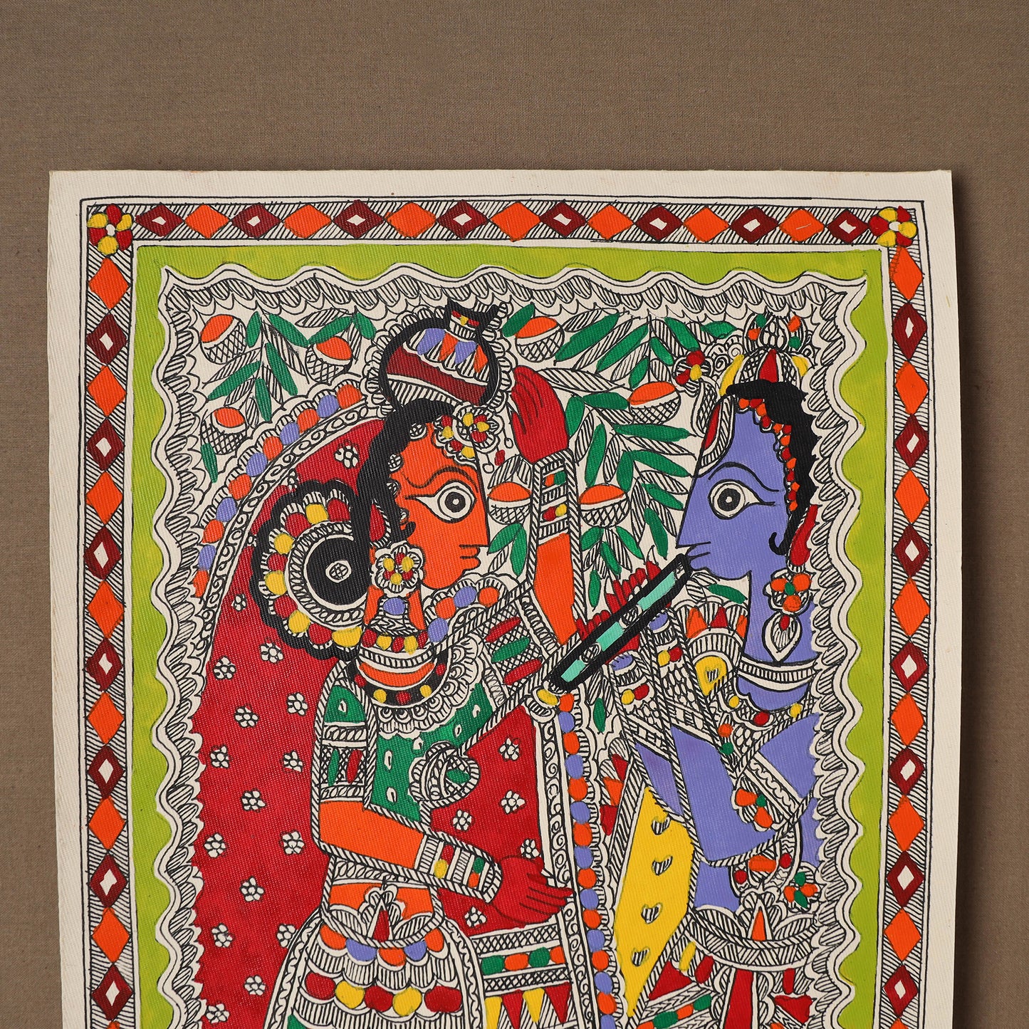 Handpainted Madhubani Painting by Santosh Paswan (15 x 11 in) 10