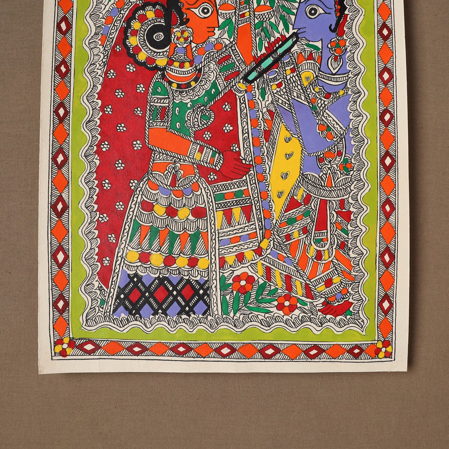 Handpainted Madhubani Painting by Santosh Paswan (15 x 11 in) 10