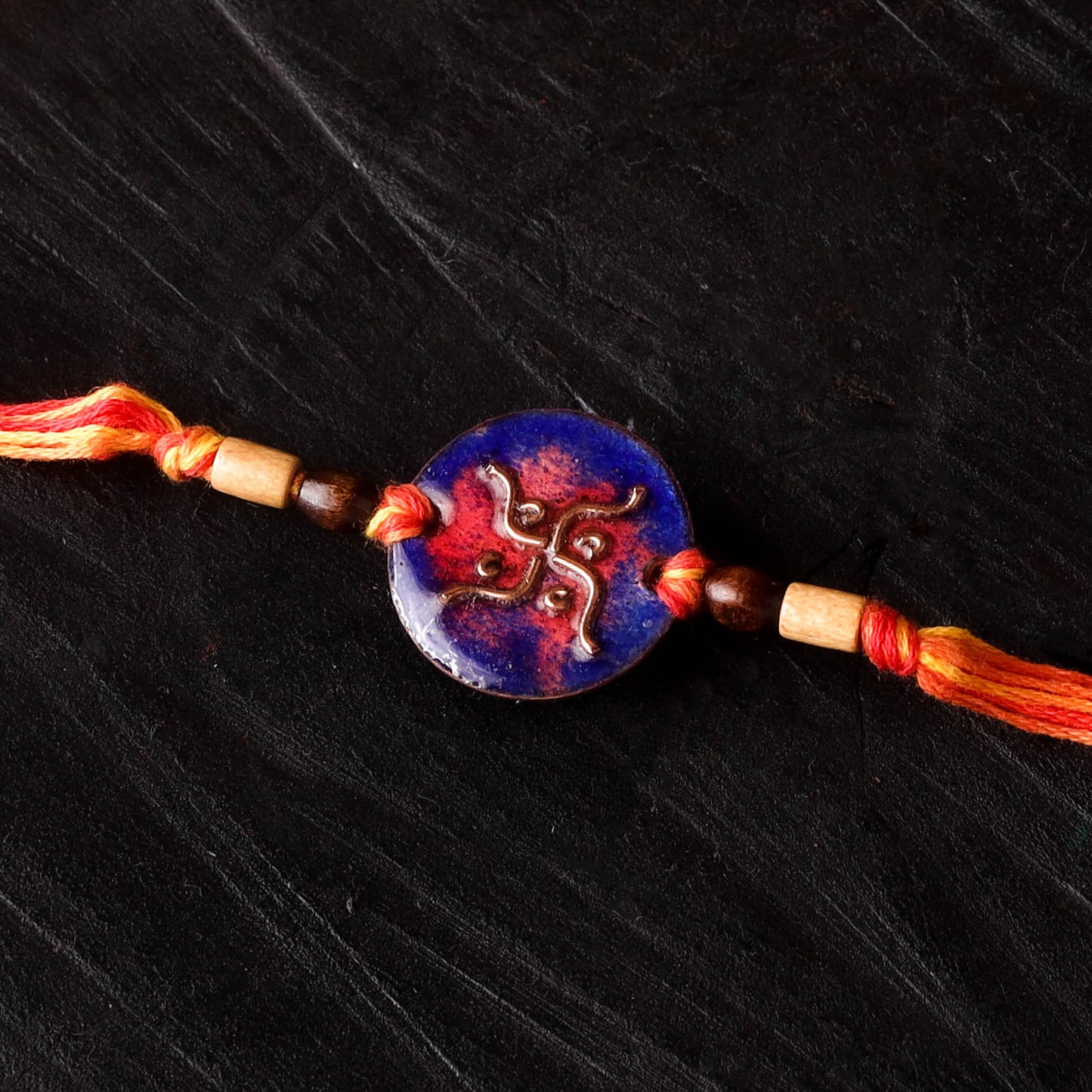 Swastik Round - Copper Enamel Work Rakhi by Ekibeki 07