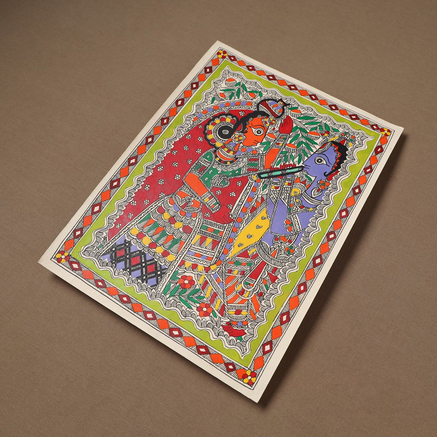Handpainted Madhubani Painting by Santosh Paswan (15 x 11 in) 10