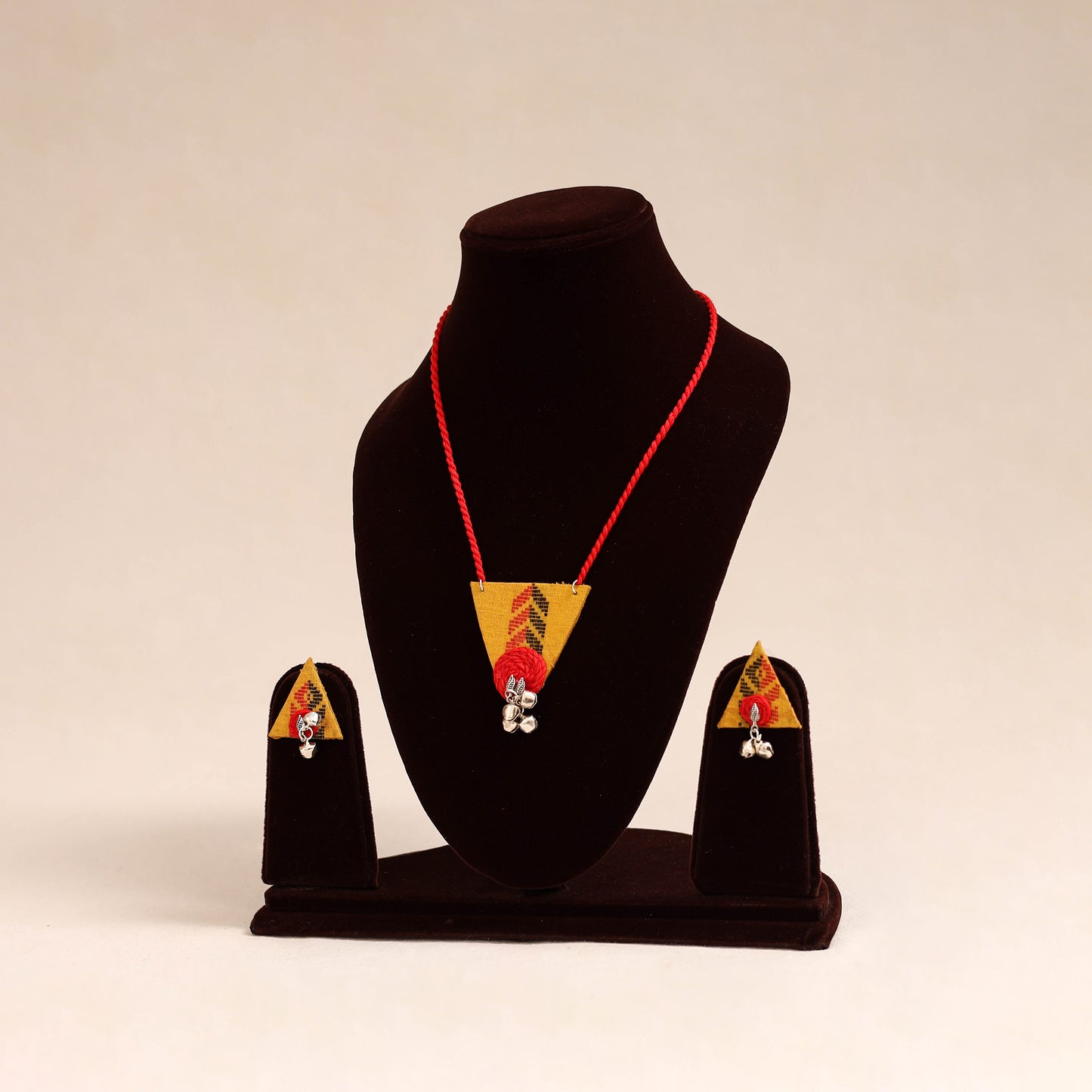 Yellow - thread work gs fabart necklace set 04 - handcrafted