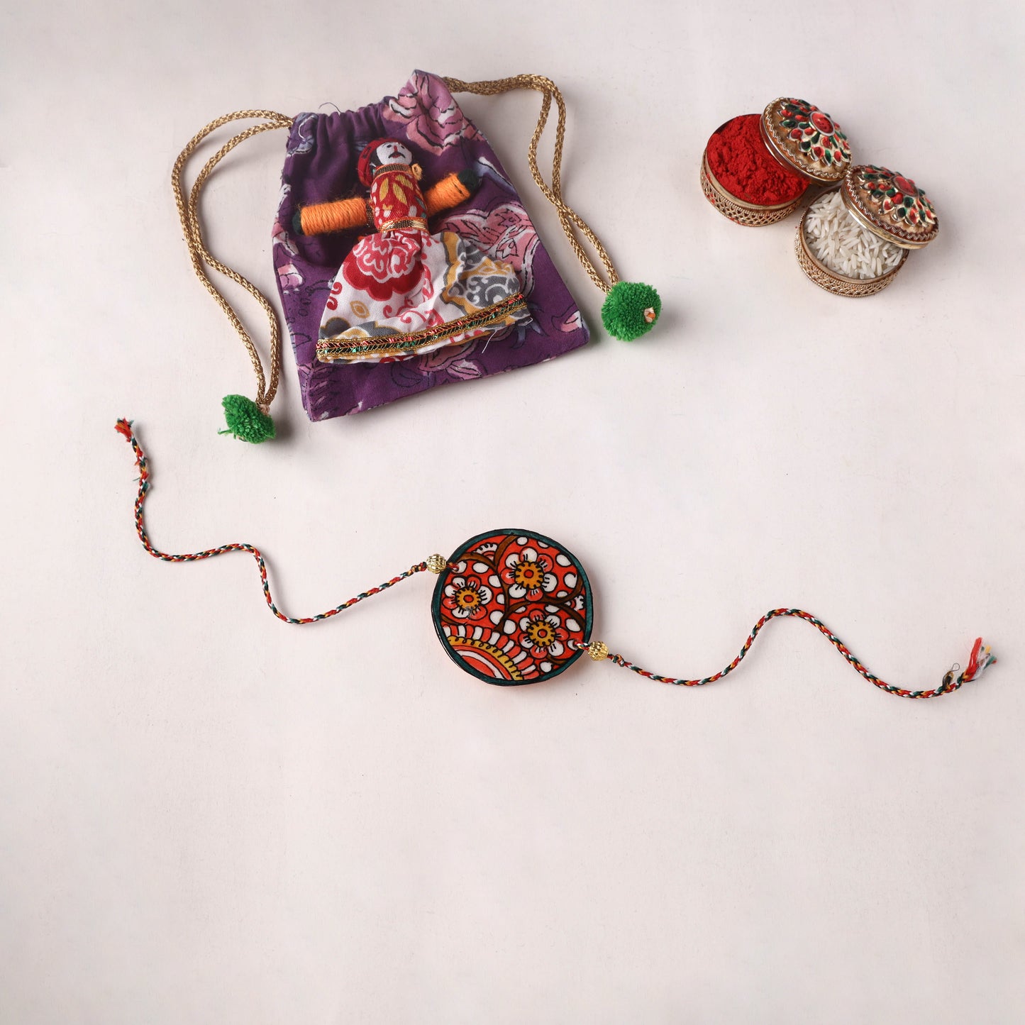 Flower - Handpainted Tholu Bommalata Leather Rakhi (Assorted) 19