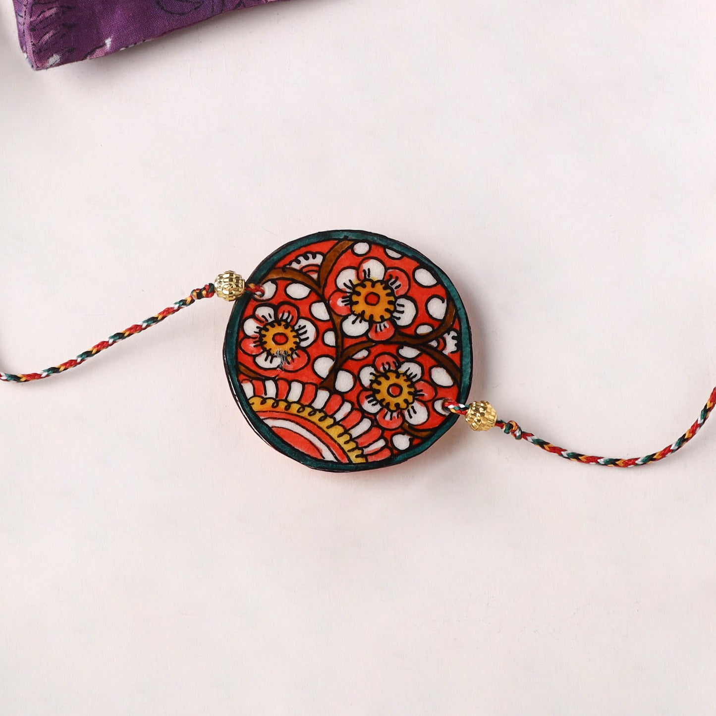 Flower - Handpainted Tholu Bommalata Leather Rakhi (Assorted) 19