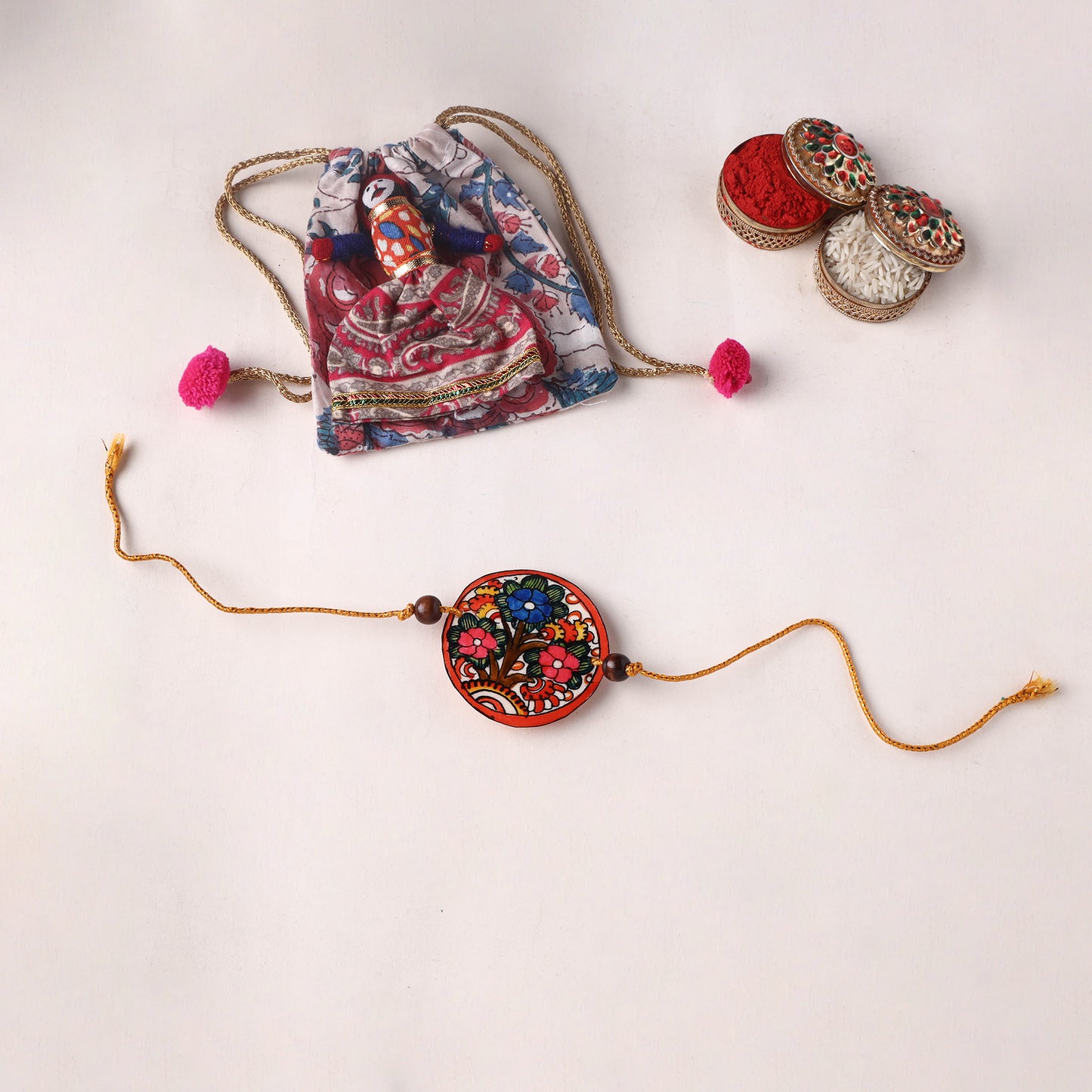 Flower - Handpainted Tholu Bommalata Leather Rakhi (Assorted) 31