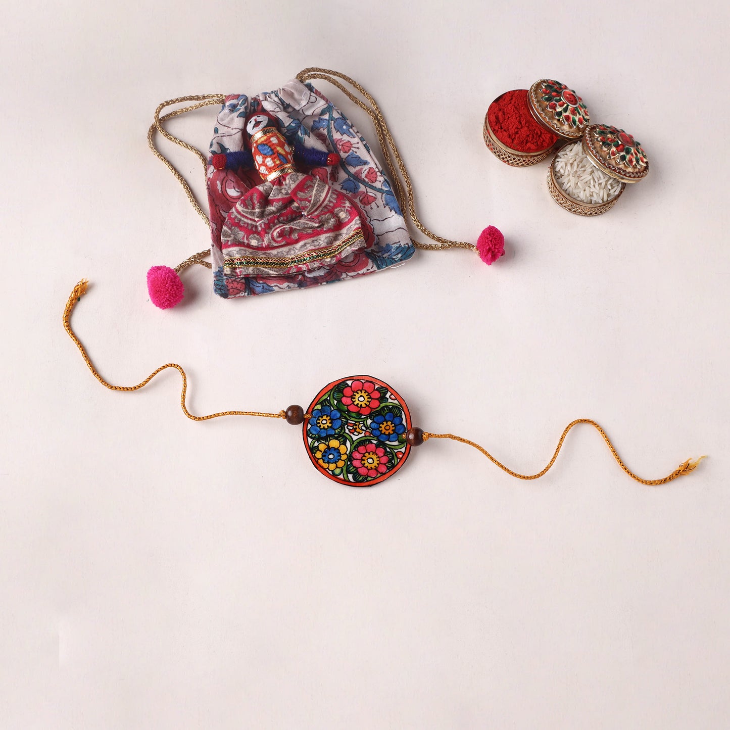 Flower - Handpainted Tholu Bommalata Leather Rakhi (Assorted) 33
