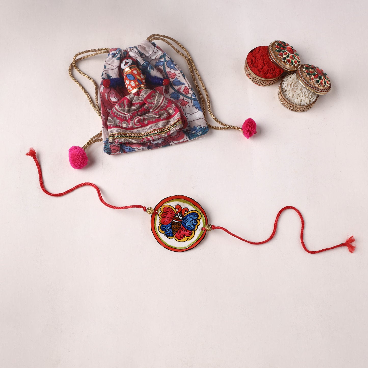 Butterfly - Handpainted Tholu Bommalata Leather Rakhi (Assorted) 20