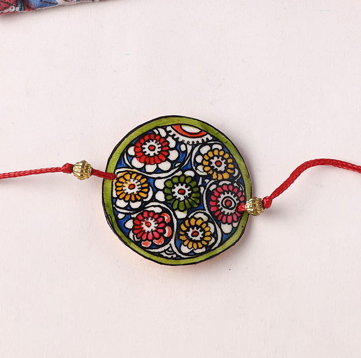 Flower - Handpainted Tholu Bommalata Leather Rakhi (Assorted) 39