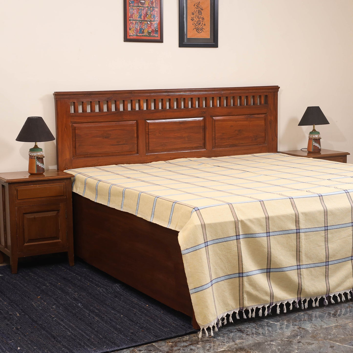 Yellow - double handloom cotton bed sheet (108 x 90 in) 26