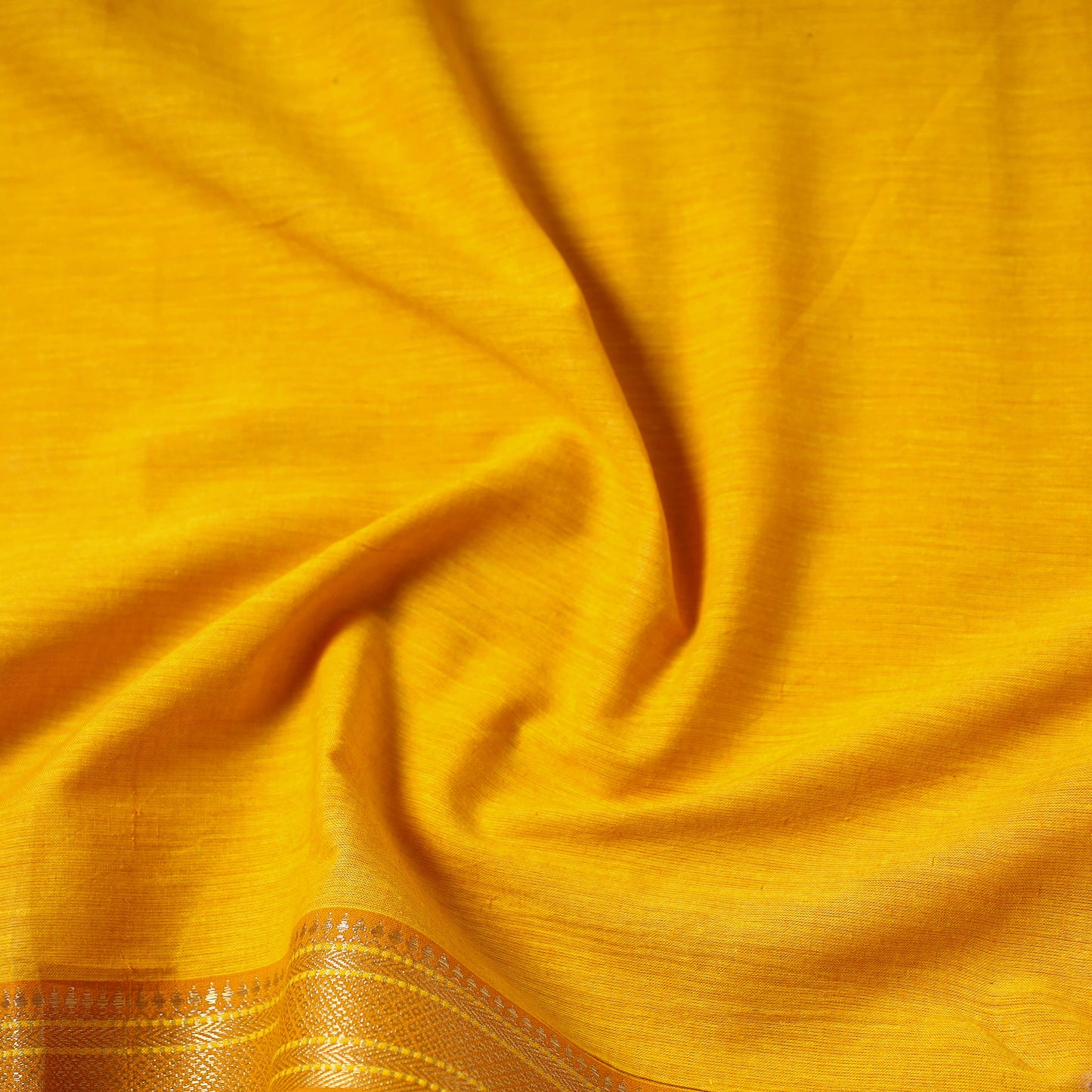 Yellow - Prewashed Dharwad Cotton Thread Border Fabric