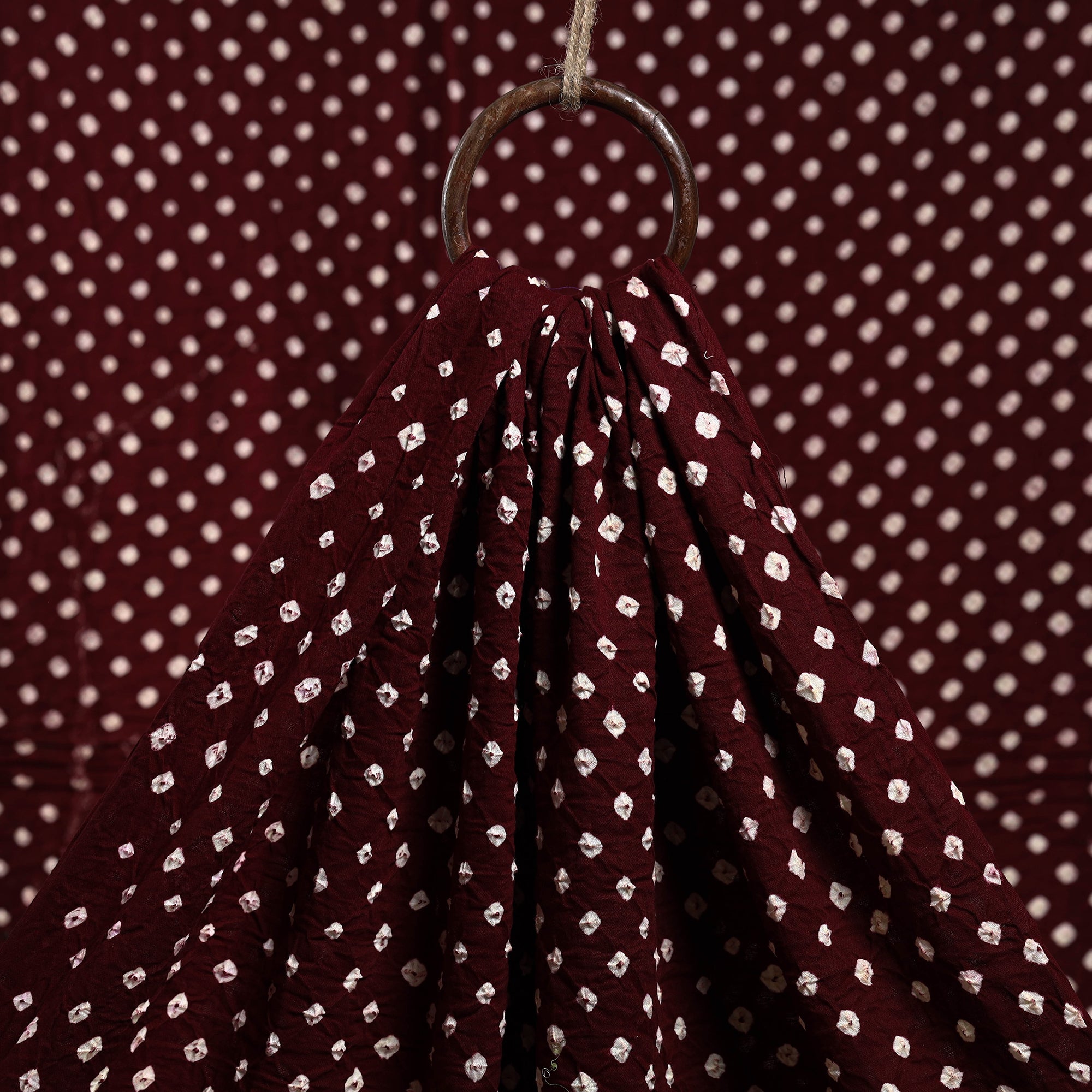 Brown - Kutch Bandhani Tie-Dye Satin Cotton Precut Fabric (0.9 Meter)