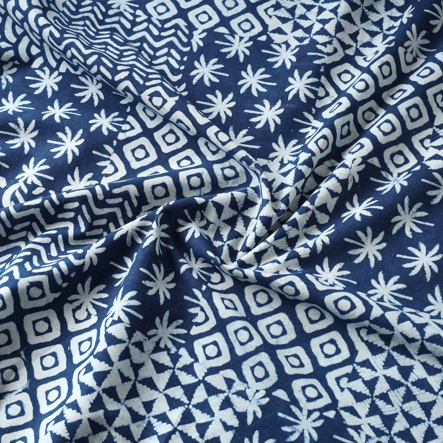 Blue - Indigo Dabu Hand Block Printed Cotton Fabric