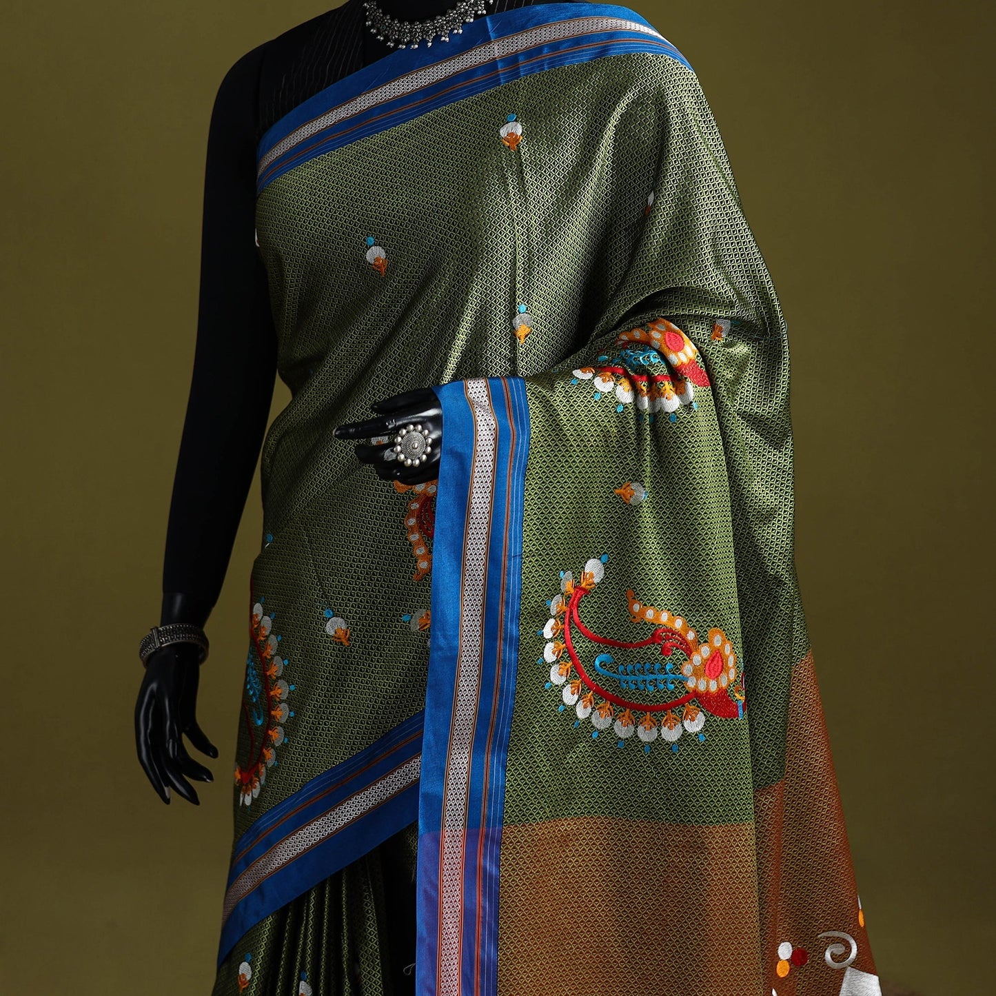 Nath work silk cotton khun saree 10 - handcrafted