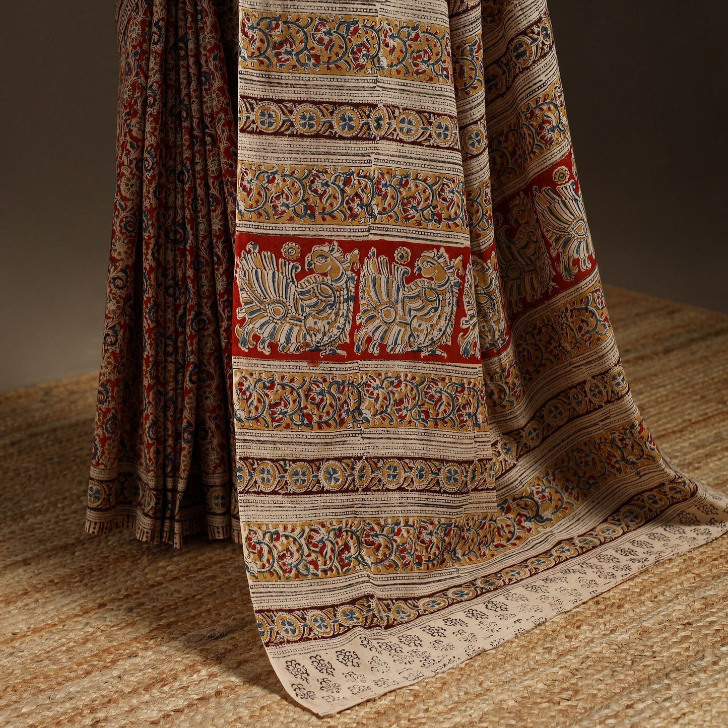 Red - natural dyed pedana cotton kalamkari saree 34