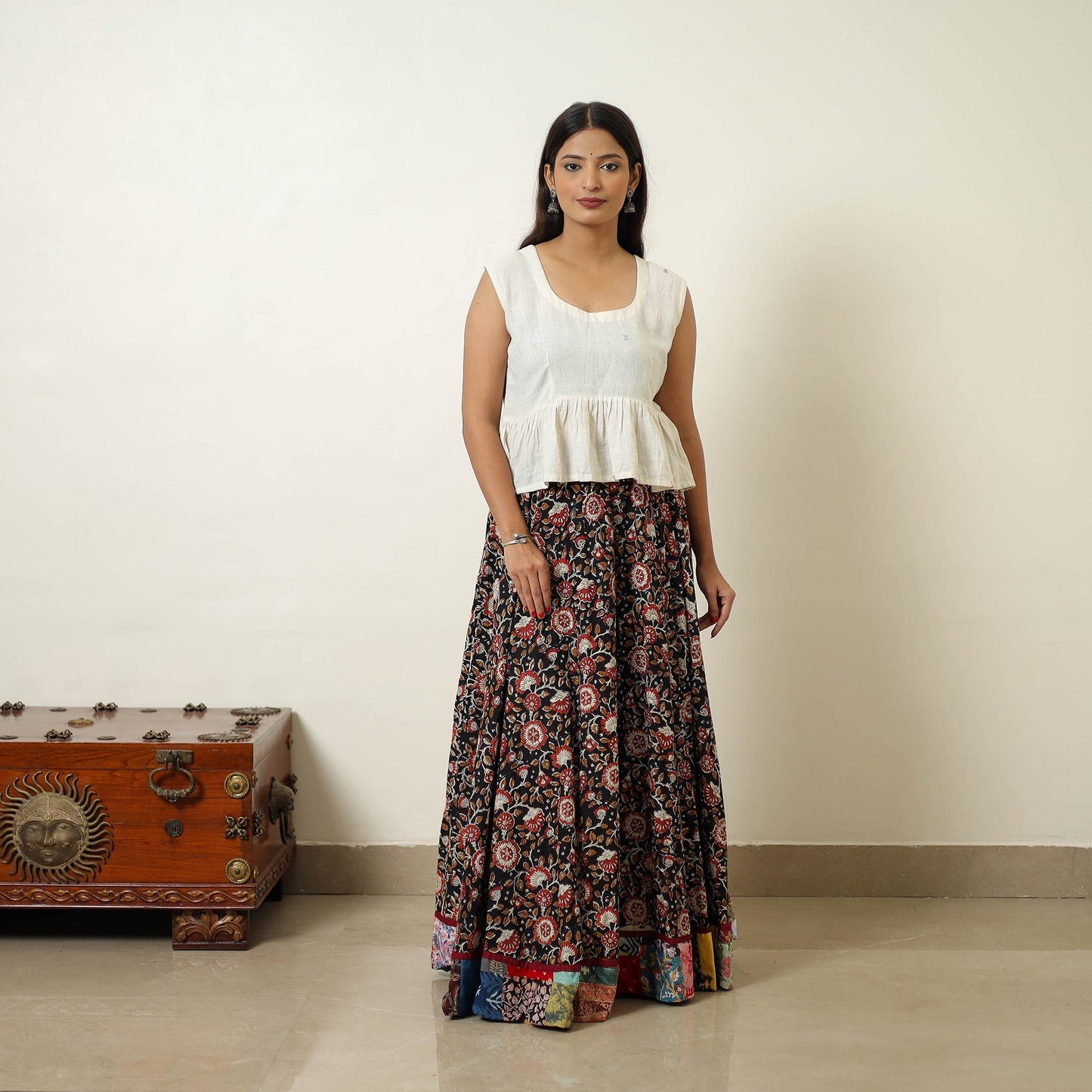 Multicolor - hand printed cotton long bagru skirt 08