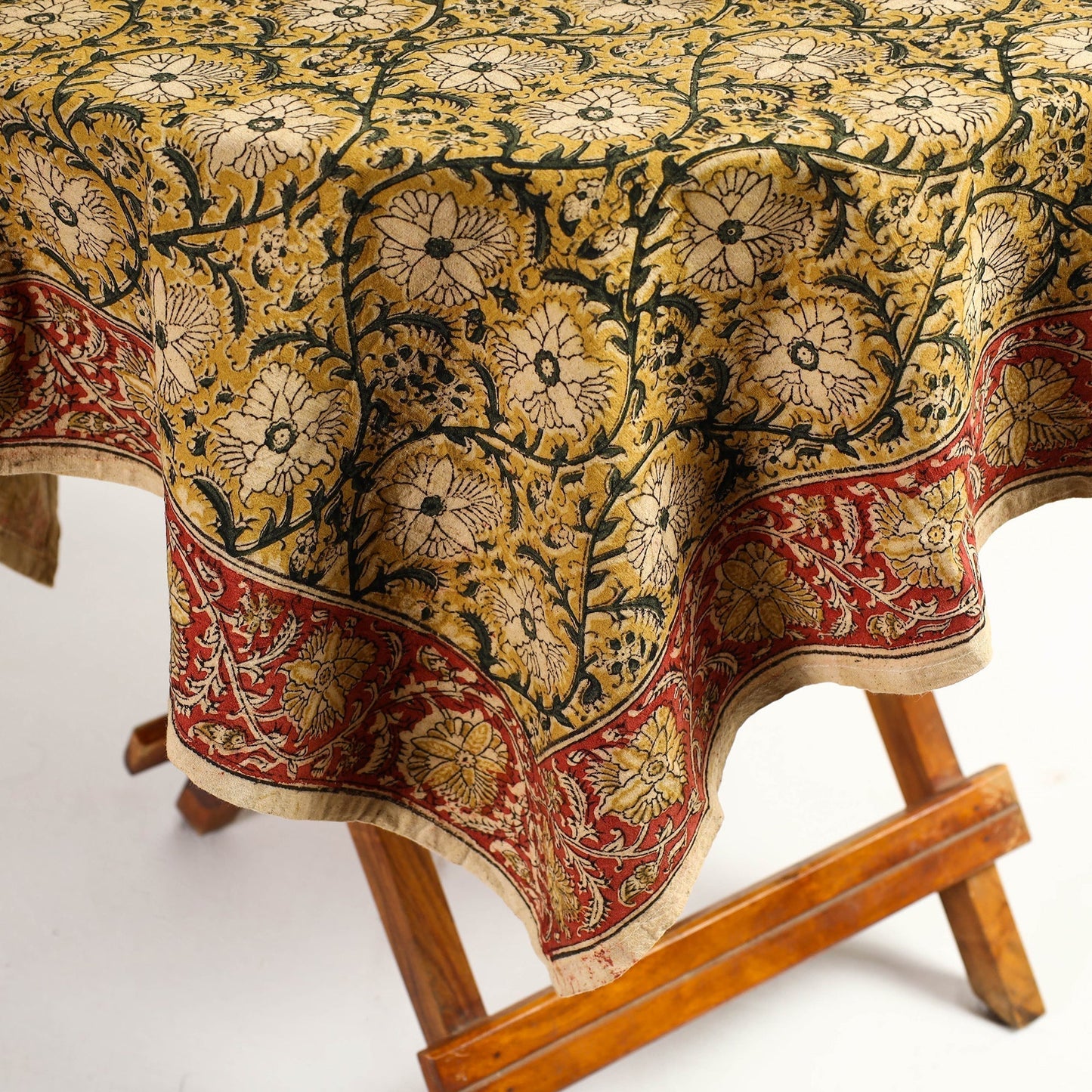 Buy Yellow Original Pedana Kalamkari Block Printed Cotton Table Cover