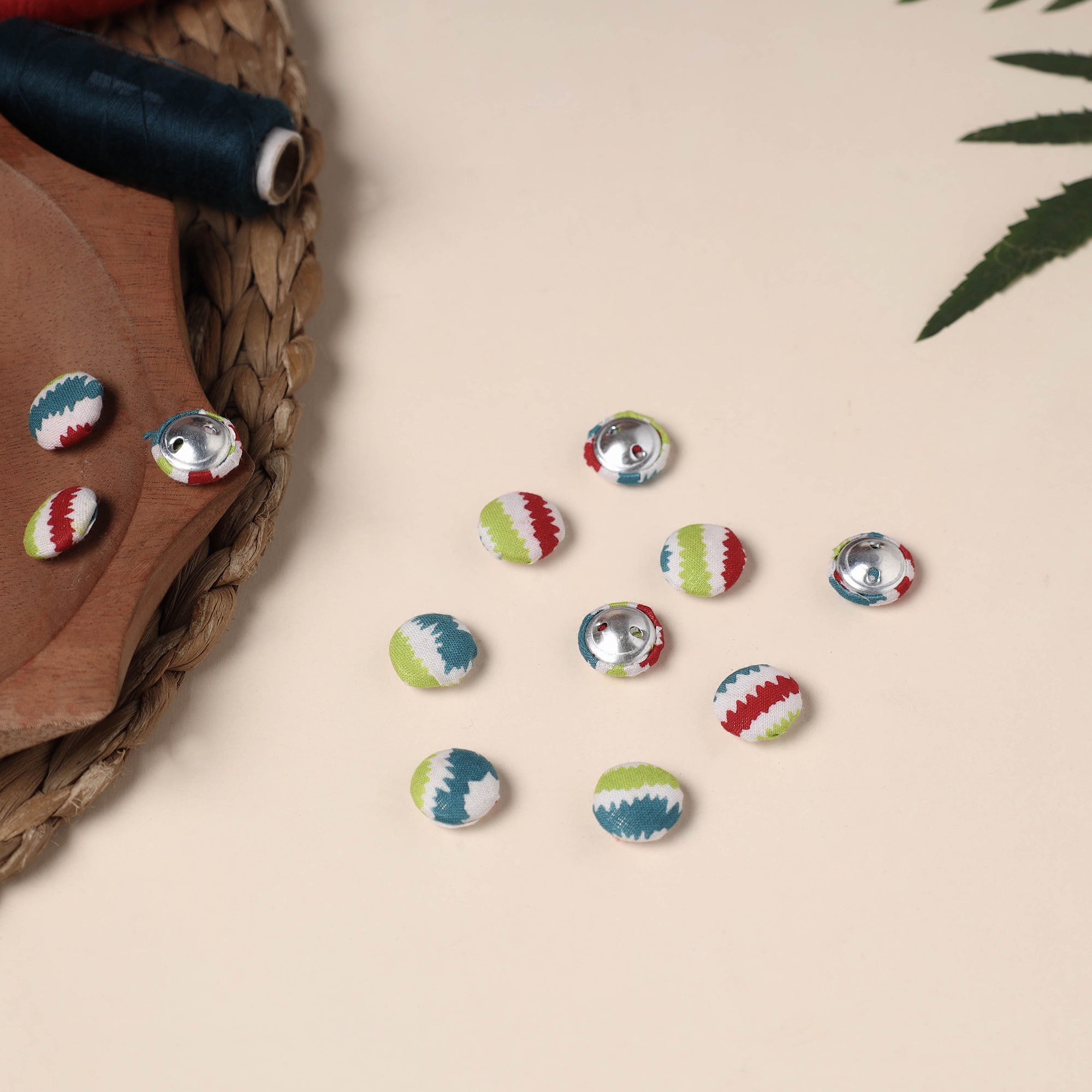 Green - 1.5cm Handmade Fabric Button Small (Set Of 12) 41