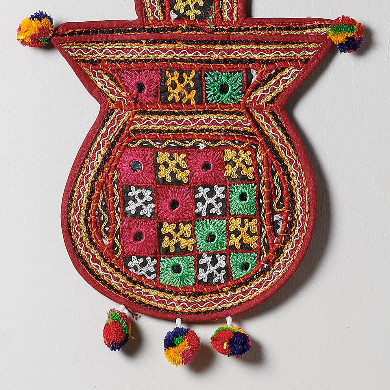 Mirror Work Kutch Hand Embroidered Kalash Wall Hanging Letter Holder